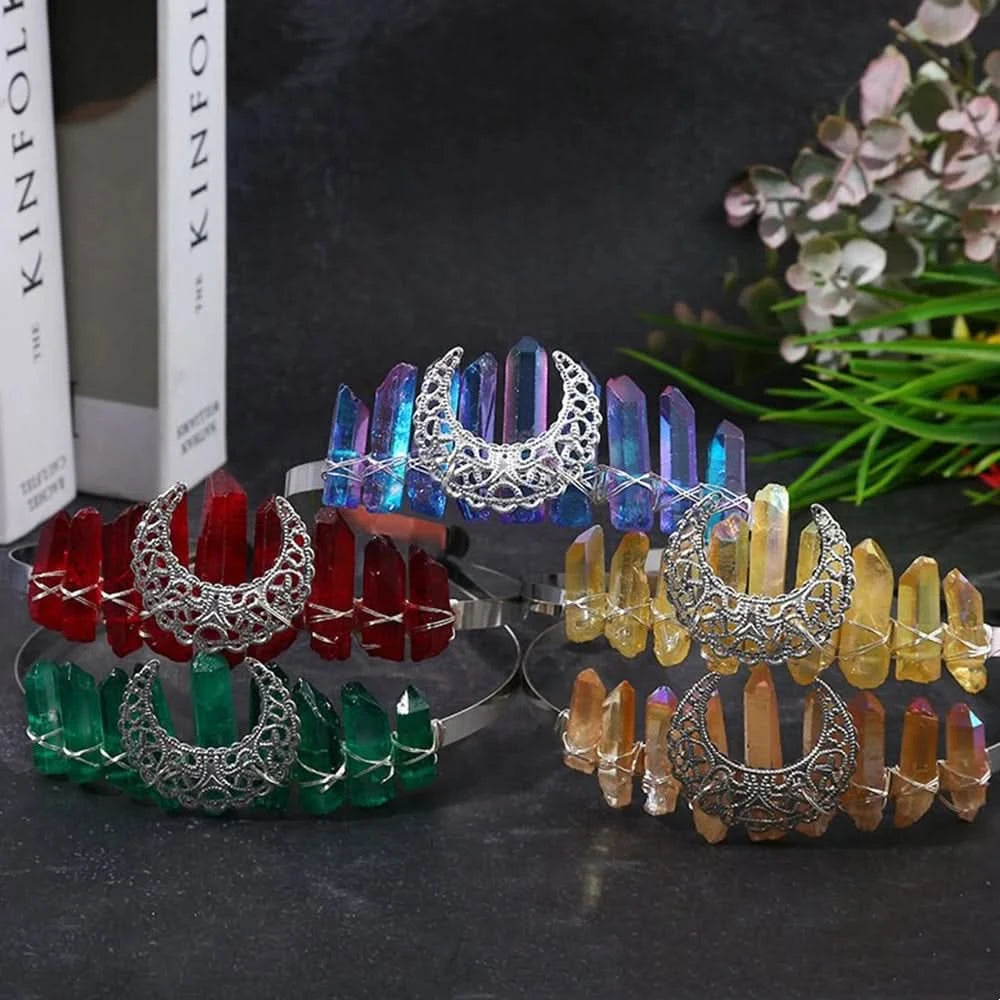 Wire-Wrapped Moon Crystal Crown - Natural Quartz Tiara, Handmade Hair Accessory