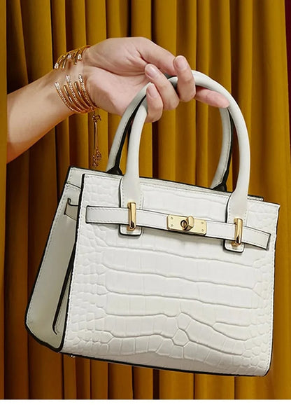 Genuine Cowhide Leather Tote Handbag - Structured Business Shoulder Bag