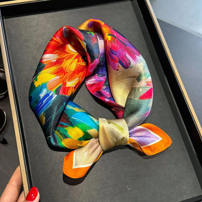 100% Real Silk Square Scarf (53cm) - Luxury Printed Multi-Style Accessory