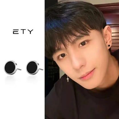 Tibetan Silver Stud Hoop Earrings — Geometric Trendy Minimalist Daily Pair