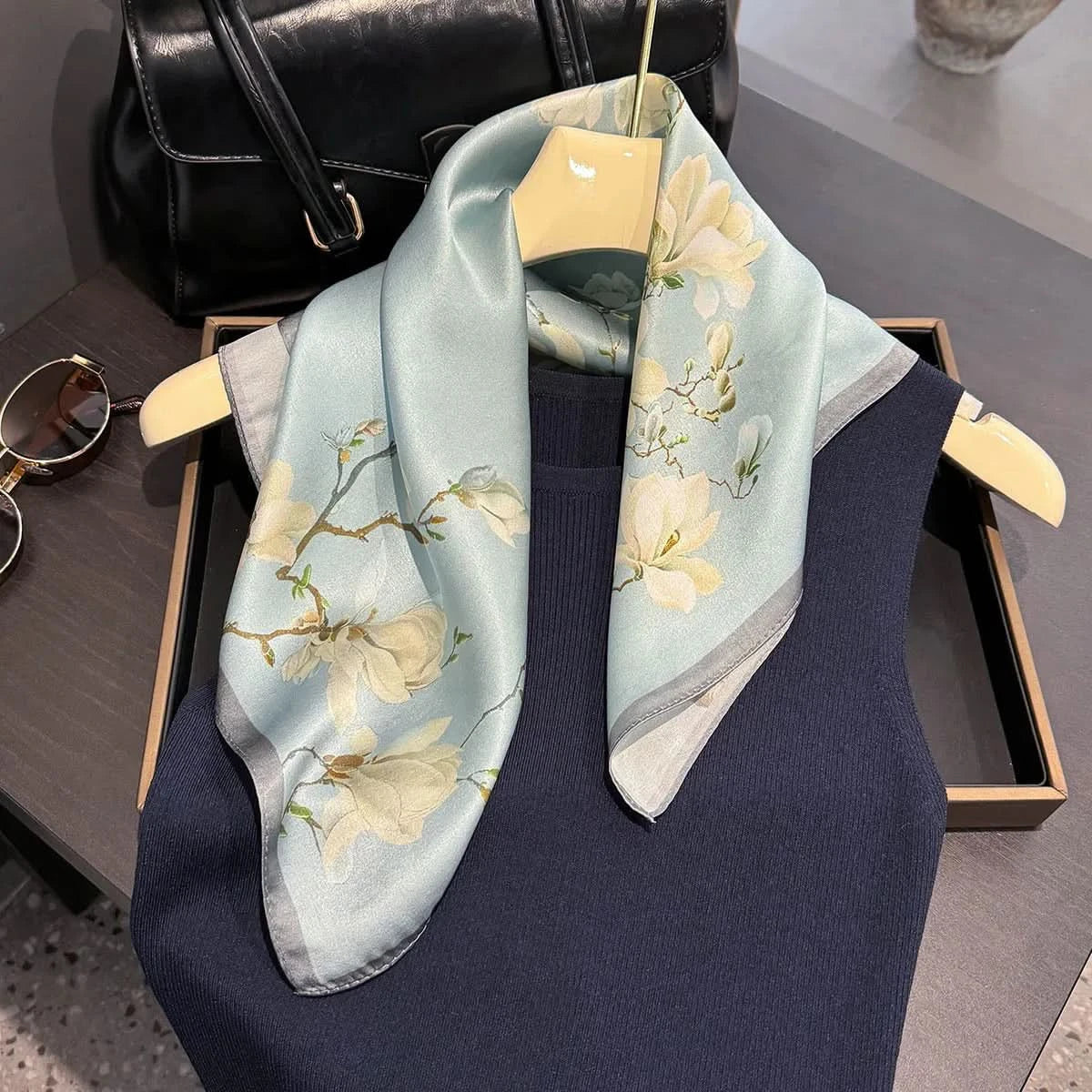 100% Real Silk Square Scarf (53cm) - Luxury Printed Multi-Style Accessory