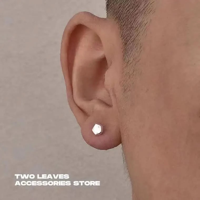 Tibetan Silver Stud Hoop Earrings — Geometric Trendy Minimalist Daily Pair