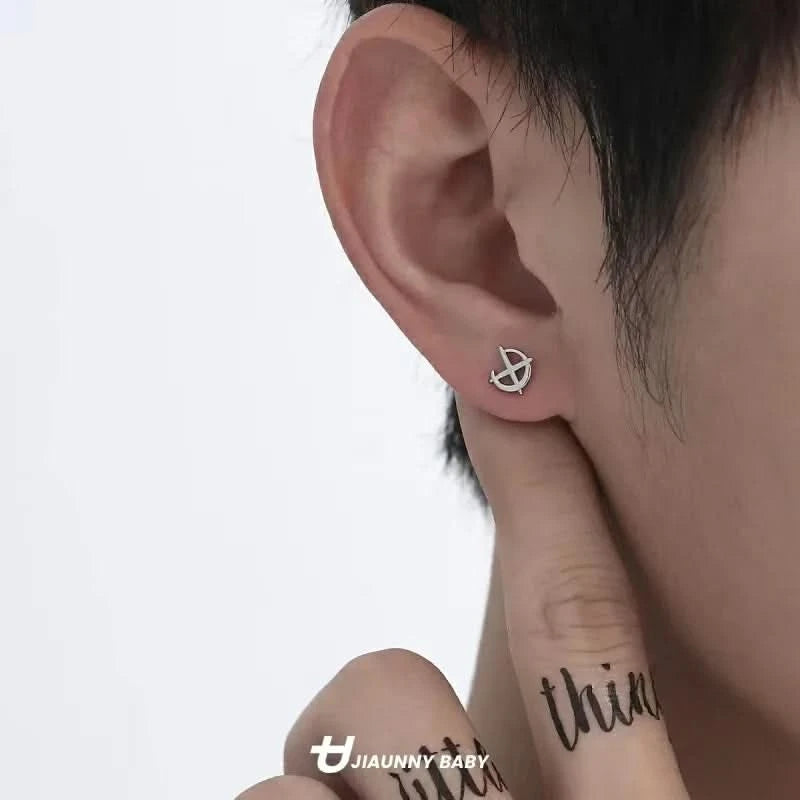 Tibetan Silver Stud Hoop Earrings — Geometric Trendy Minimalist Daily Pair