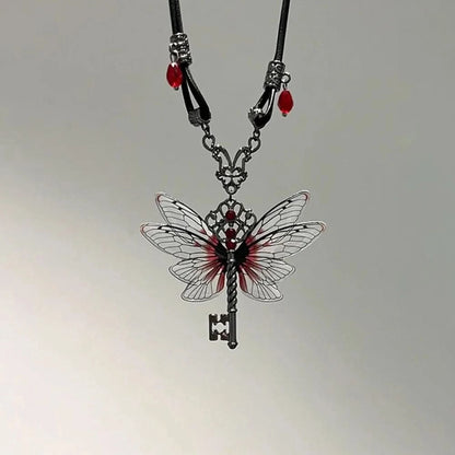 Leather dragonfly statement necklace — main view