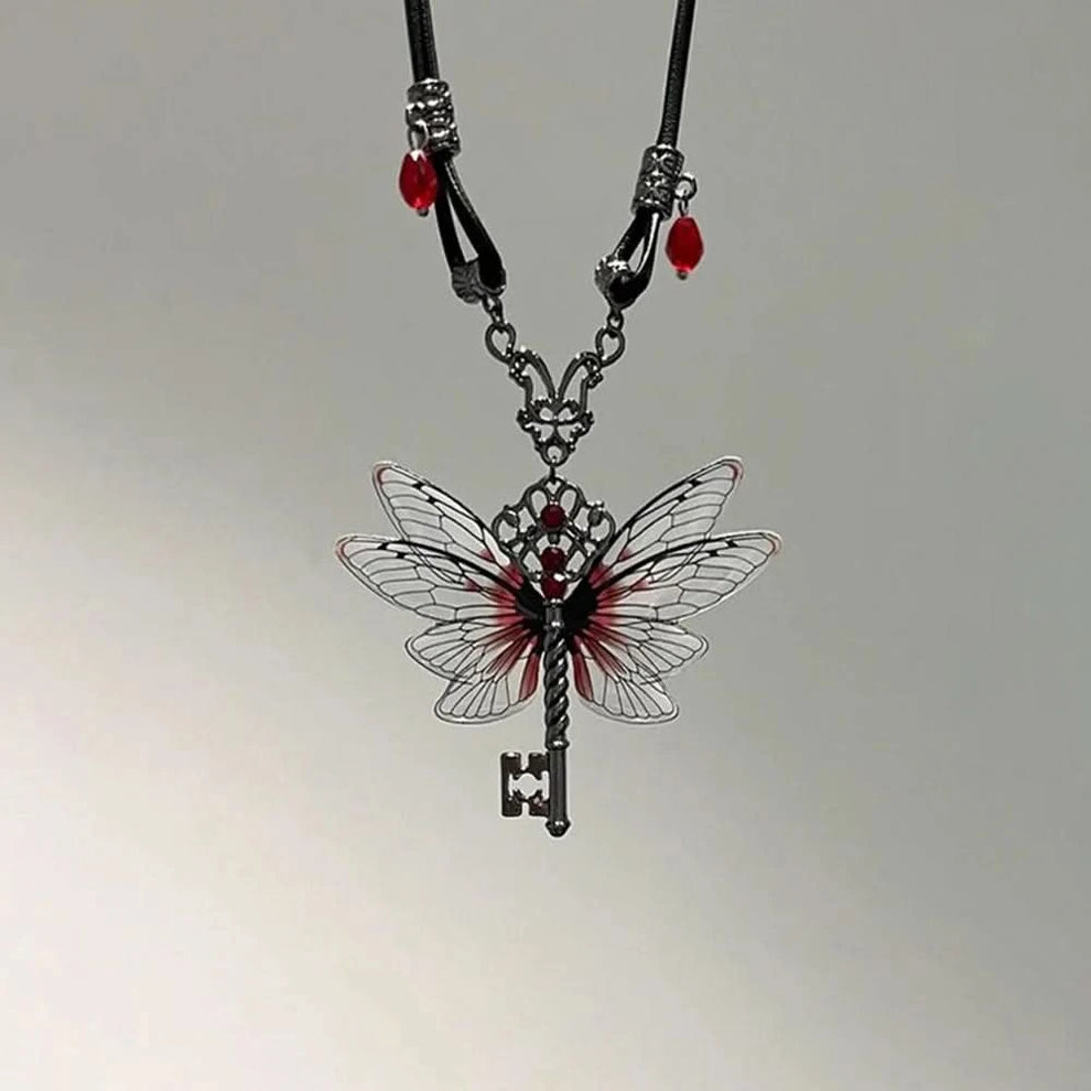 Leather dragonfly statement necklace — main view