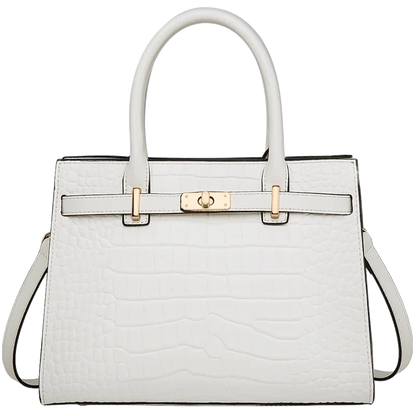 Cowhide tote worn on shoulder