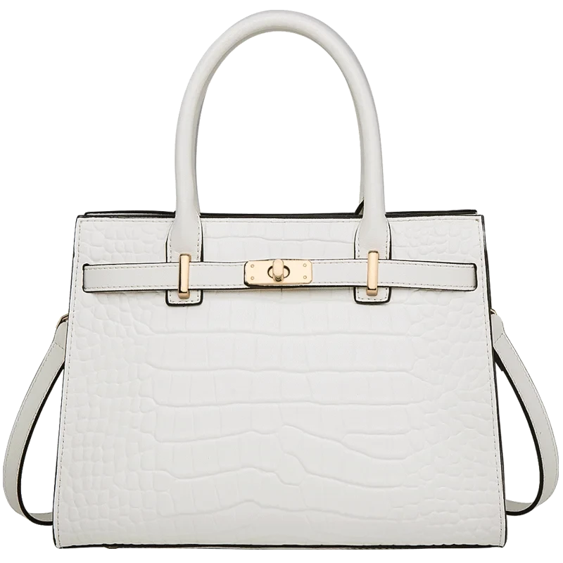 Cowhide tote worn on shoulder