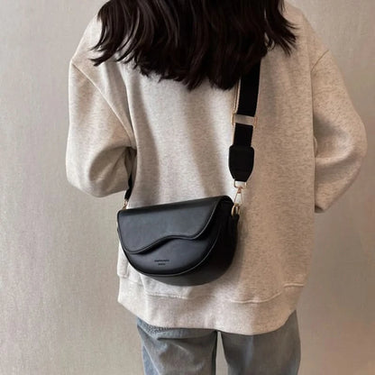 Vintage Saddle PU Leather Shoulder Bag - Solid-Color Minimalist Crossbody