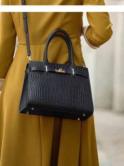 Genuine cowhide tote handbag full overview