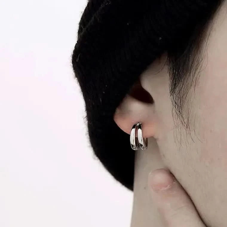 Tibetan Silver Stud Hoop Earrings — Geometric Trendy Minimalist Daily Pair