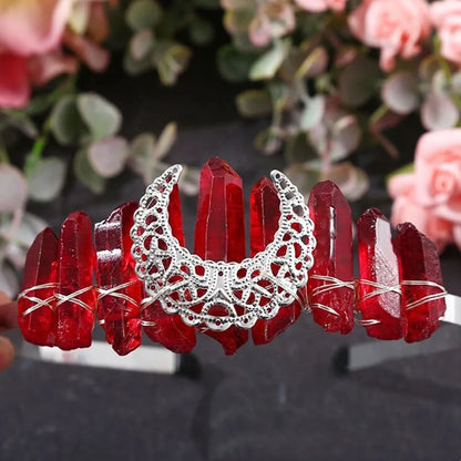 Wire-Wrapped Moon Crystal Crown - Natural Quartz Tiara, Handmade Hair Accessory