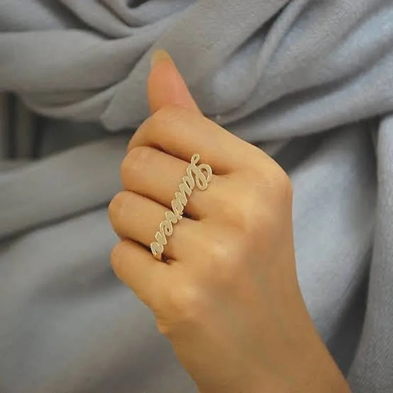 Double name ring in silver finish