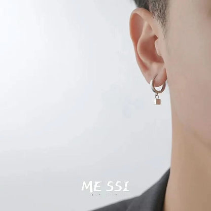 Tibetan Silver Stud Hoop Earrings — Geometric Trendy Minimalist Daily Pair