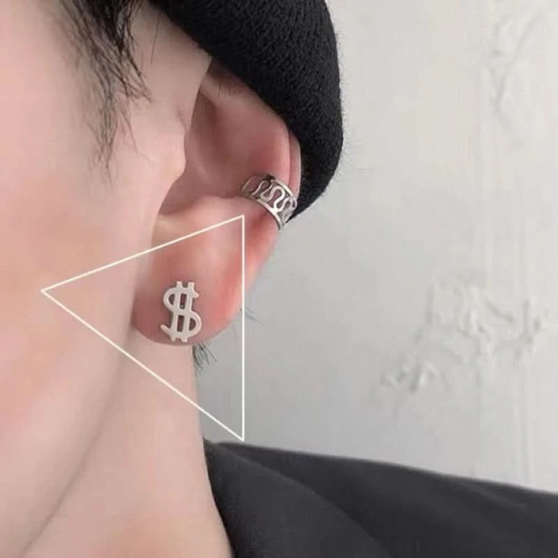 Geometric stud hoop close-up detail