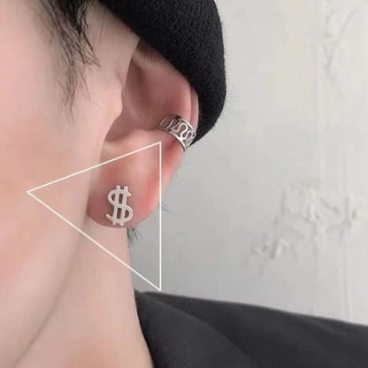 Geometric stud hoop close-up detail