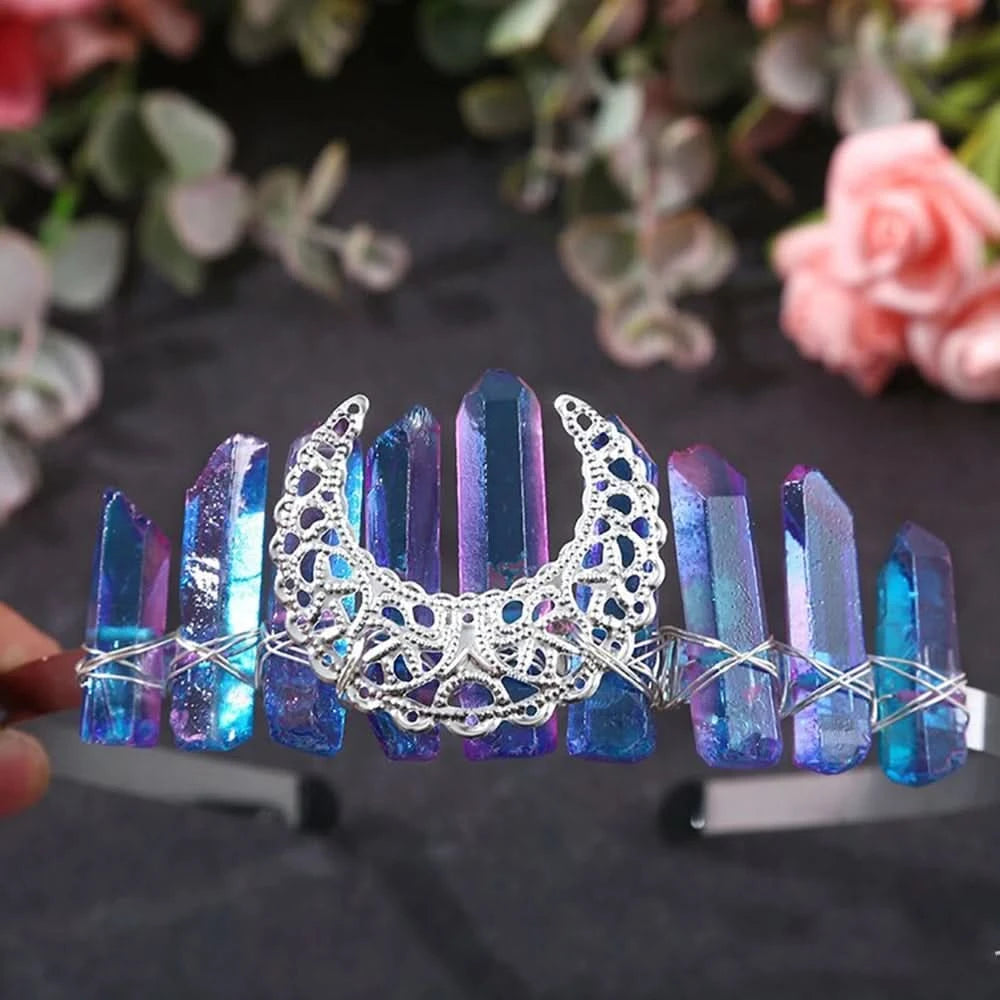 Wire-Wrapped Moon Crystal Crown - Natural Quartz Tiara, Handmade Hair Accessory