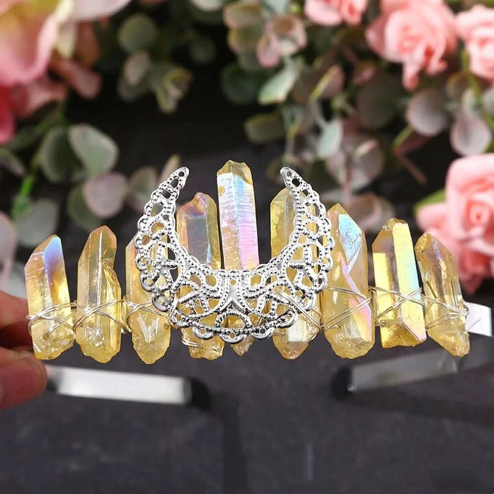 Wire-Wrapped Moon Crystal Crown - Natural Quartz Tiara, Handmade Hair Accessory