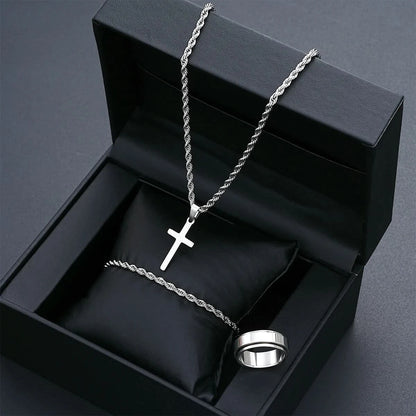 Cross necklace and ring worn together