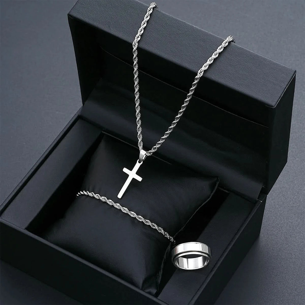 Cross necklace and ring worn together