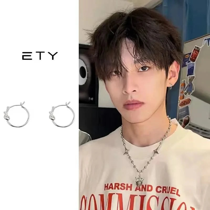 Tibetan Silver Stud Hoop Earrings — Geometric Trendy Minimalist Daily Pair