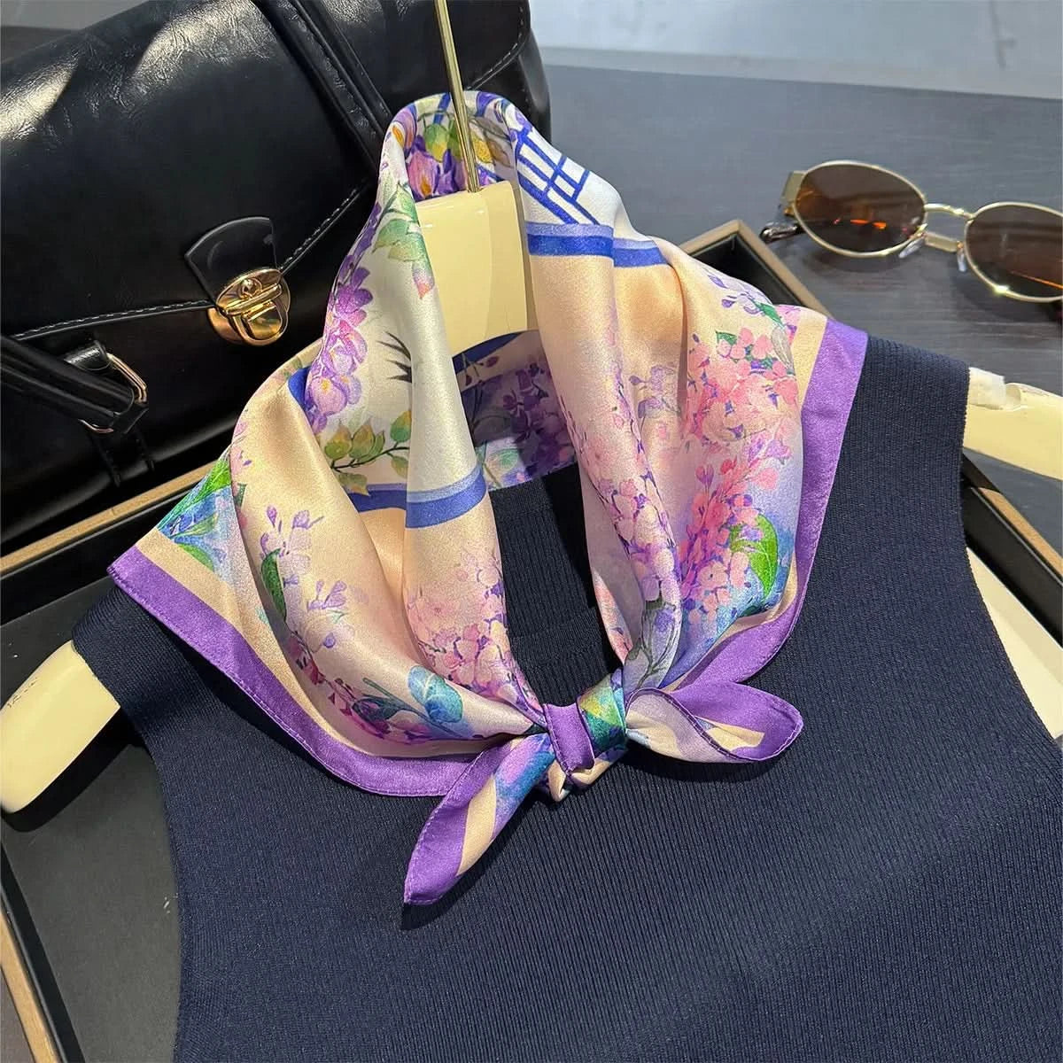 100% Real Silk Square Scarf (53cm) - Luxury Printed Multi-Style Accessory