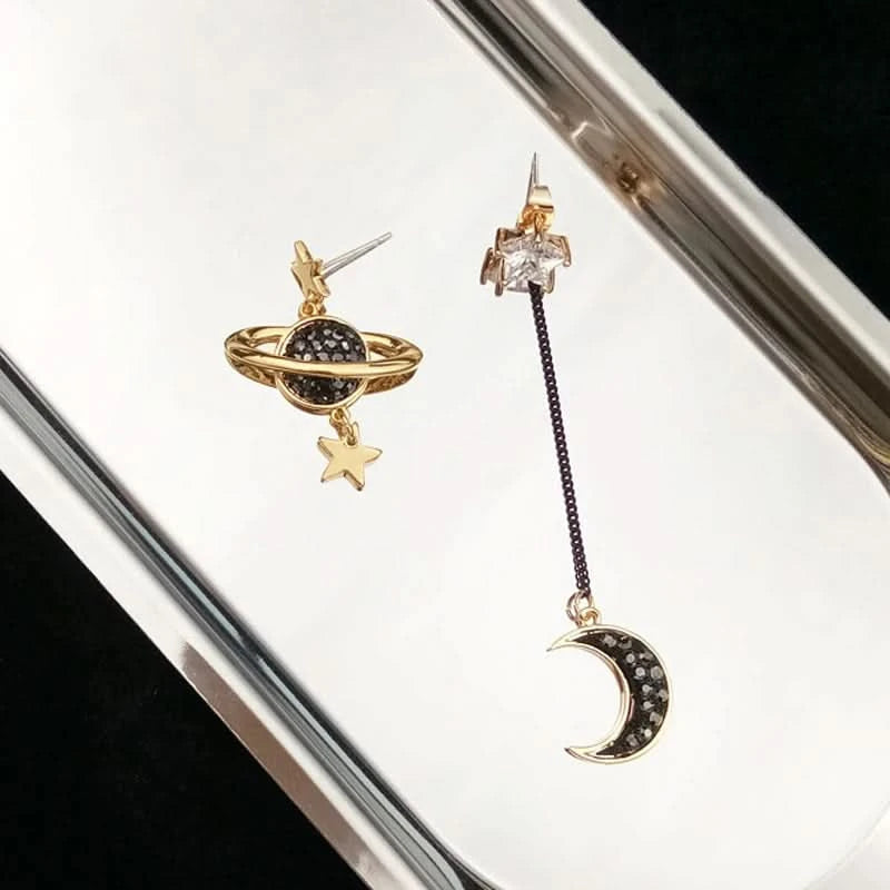 Sun moon earrings asymmetric pair view