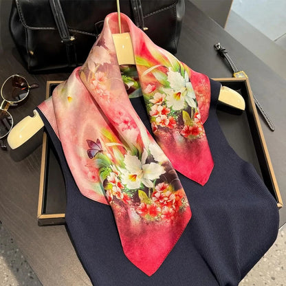 100% Real Silk Square Scarf (53cm) - Luxury Printed Multi-Style Accessory