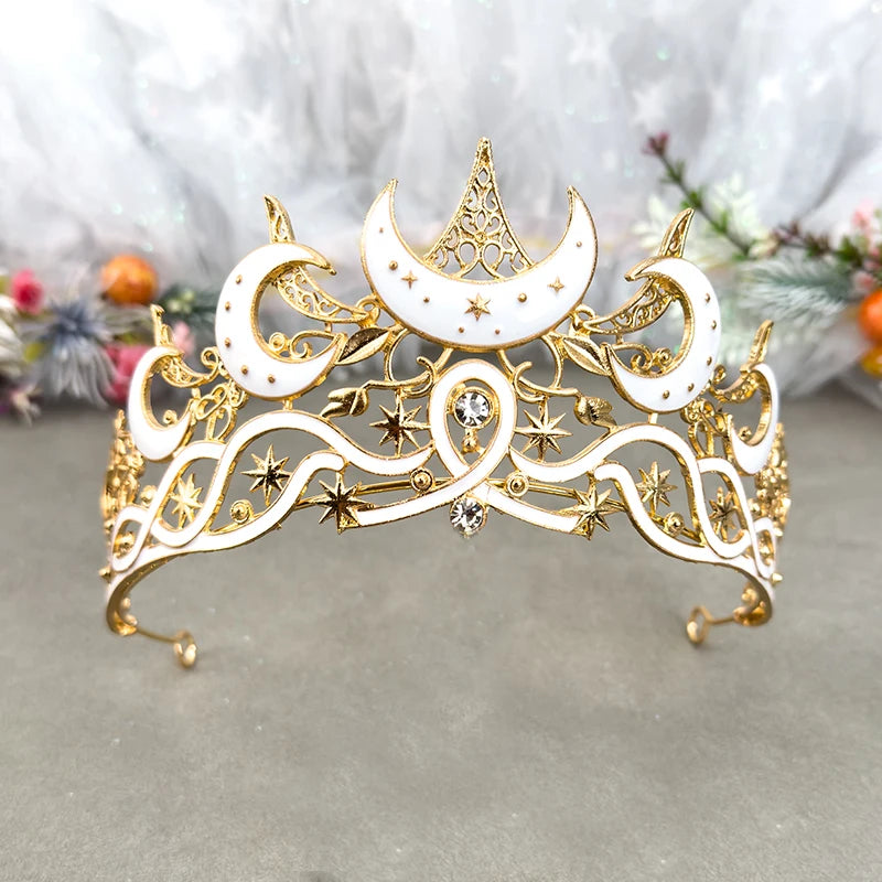 Gothic Moon & Star Tiara | Silver‑Black Celestial Crown