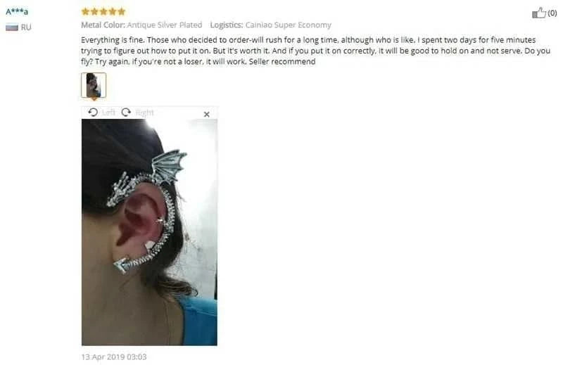 Gothic dragon clip ear cuff full overview