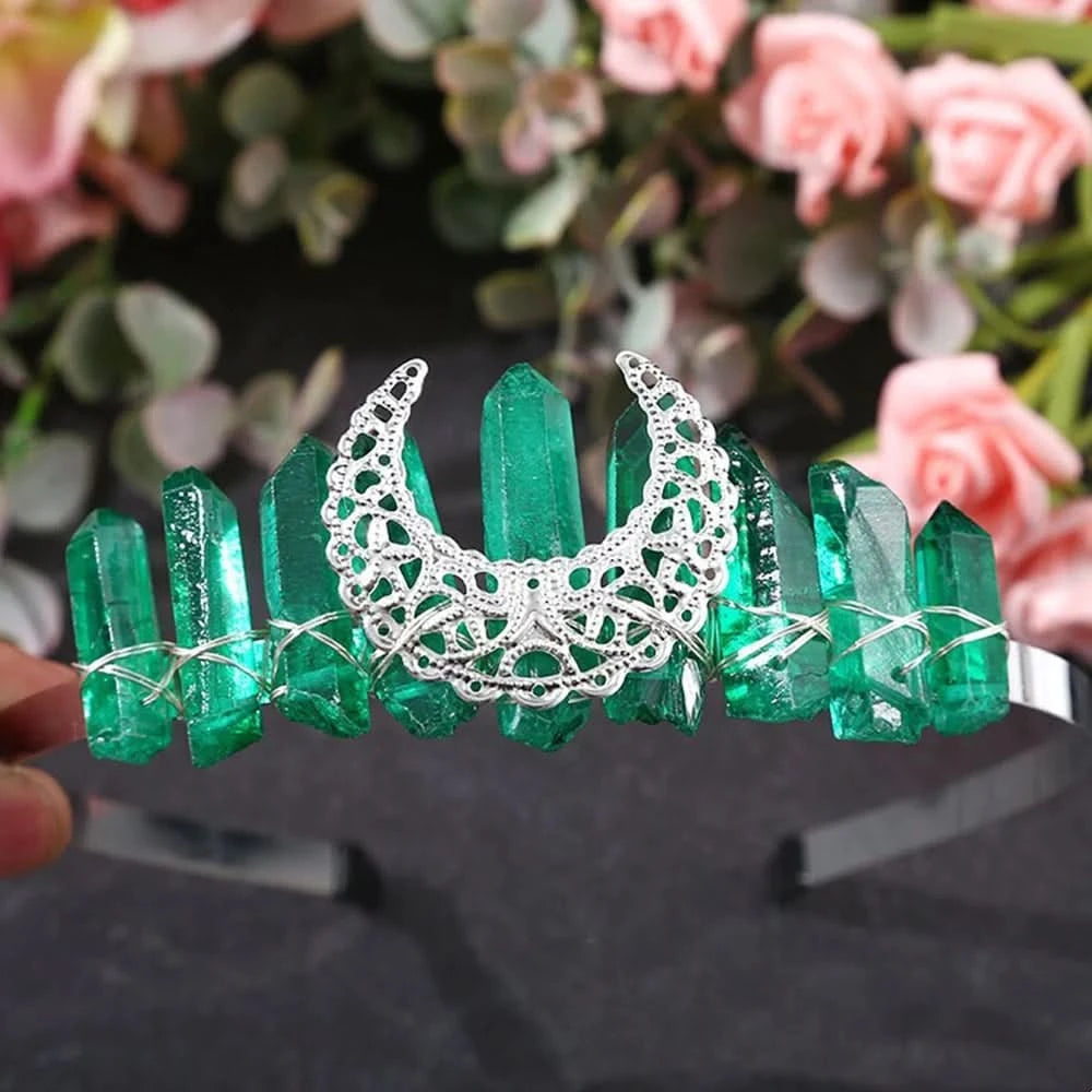 Wire-Wrapped Moon Crystal Crown - Natural Quartz Tiara, Handmade Hair Accessory