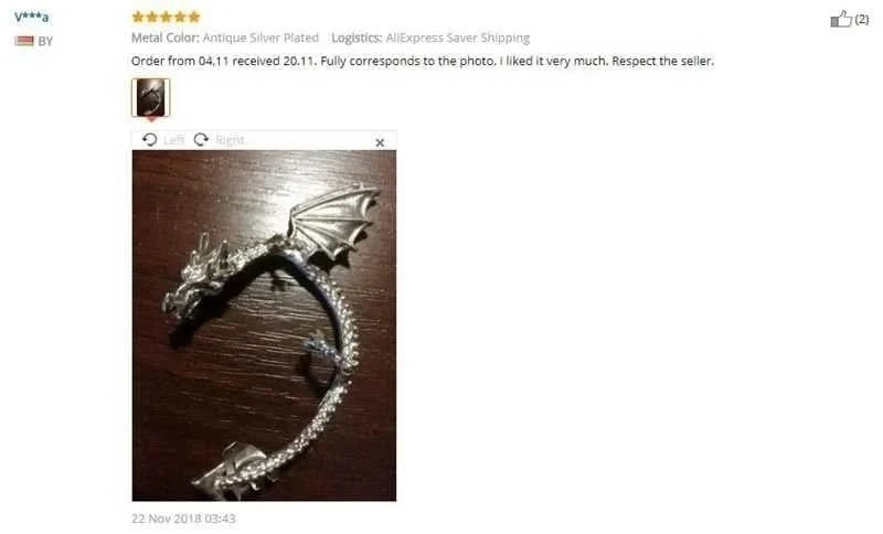 Dragon ear cuff size reference