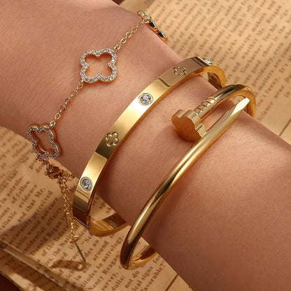 Nail bangle close-up showing clover zircon detail