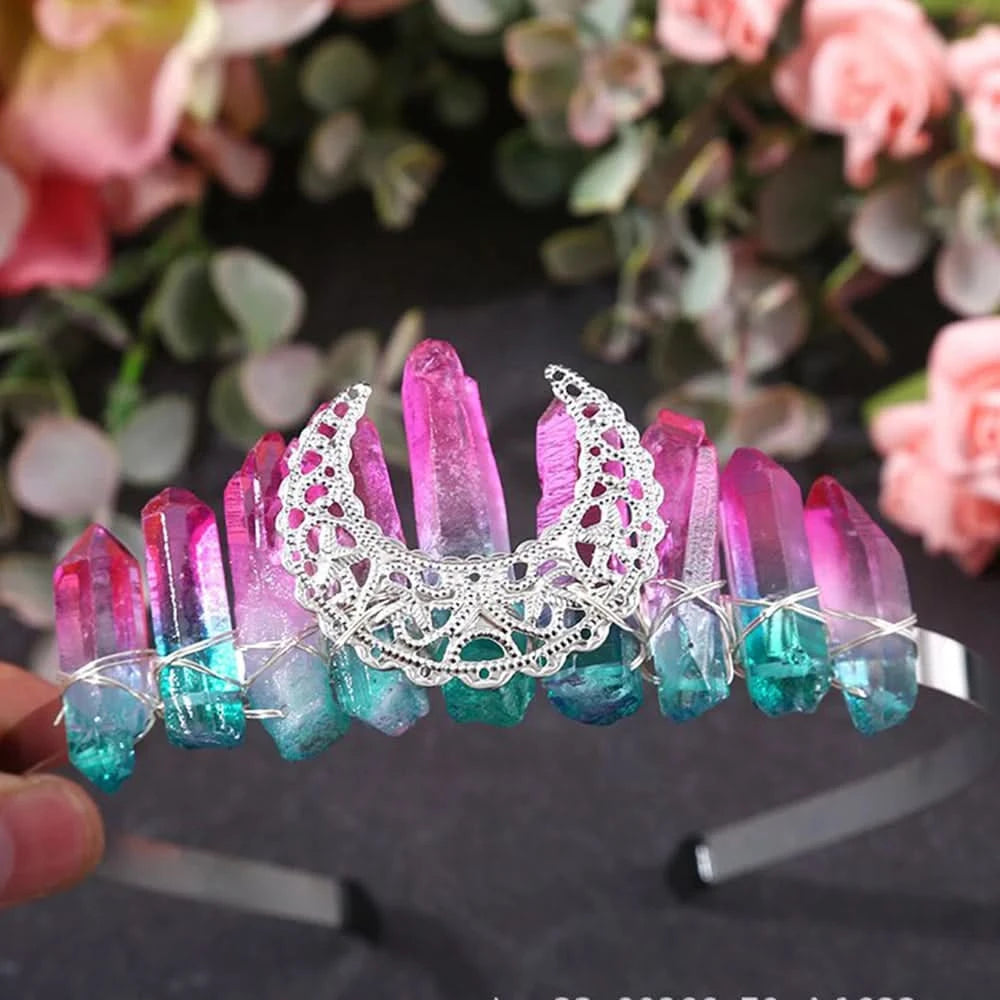 Wire-Wrapped Moon Crystal Crown - Natural Quartz Tiara, Handmade Hair Accessory