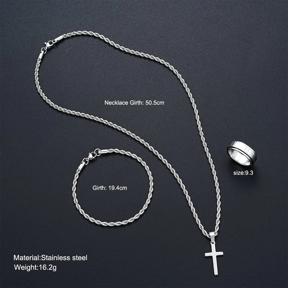 Cross jewelry set unisex styling shot