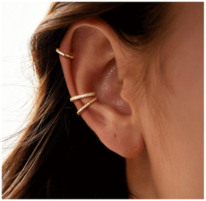 Ear cuff worn stacked on ear