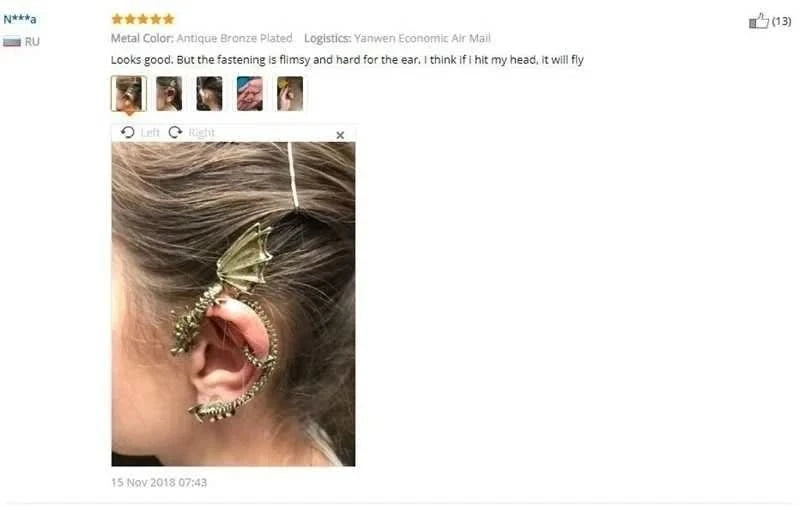 Gothic Dragon Clip Ear Cuff - Punk Rock Zinc Alloy Unisex No-Piercing Earring