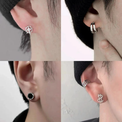 Tibetan silver stud hoop earrings — main view