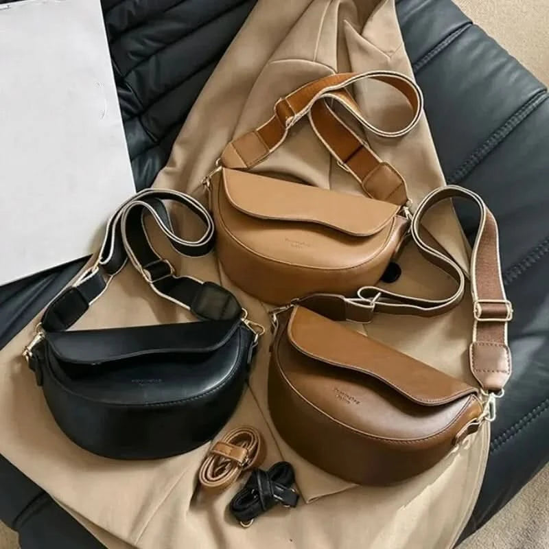 Vintage saddle PU leather shoulder bag — main view