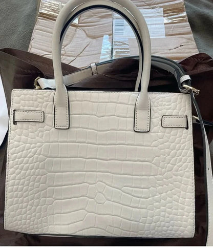 Genuine Cowhide Leather Tote Handbag - Structured Business Shoulder Bag
