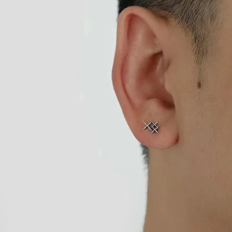 Tibetan Silver Stud Hoop Earrings — Geometric Trendy Minimalist Daily Pair