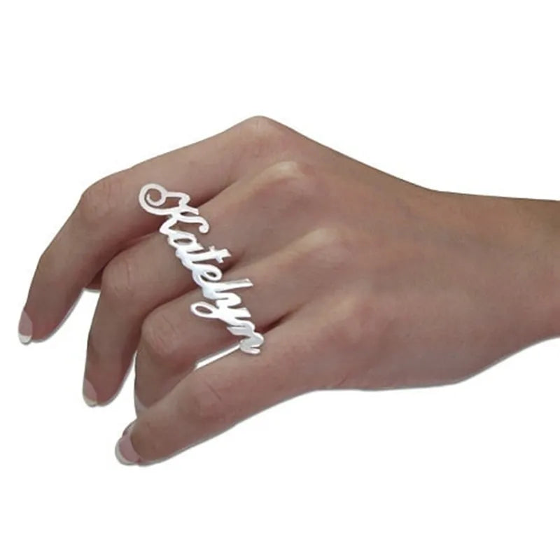 Double name ring worn on finger