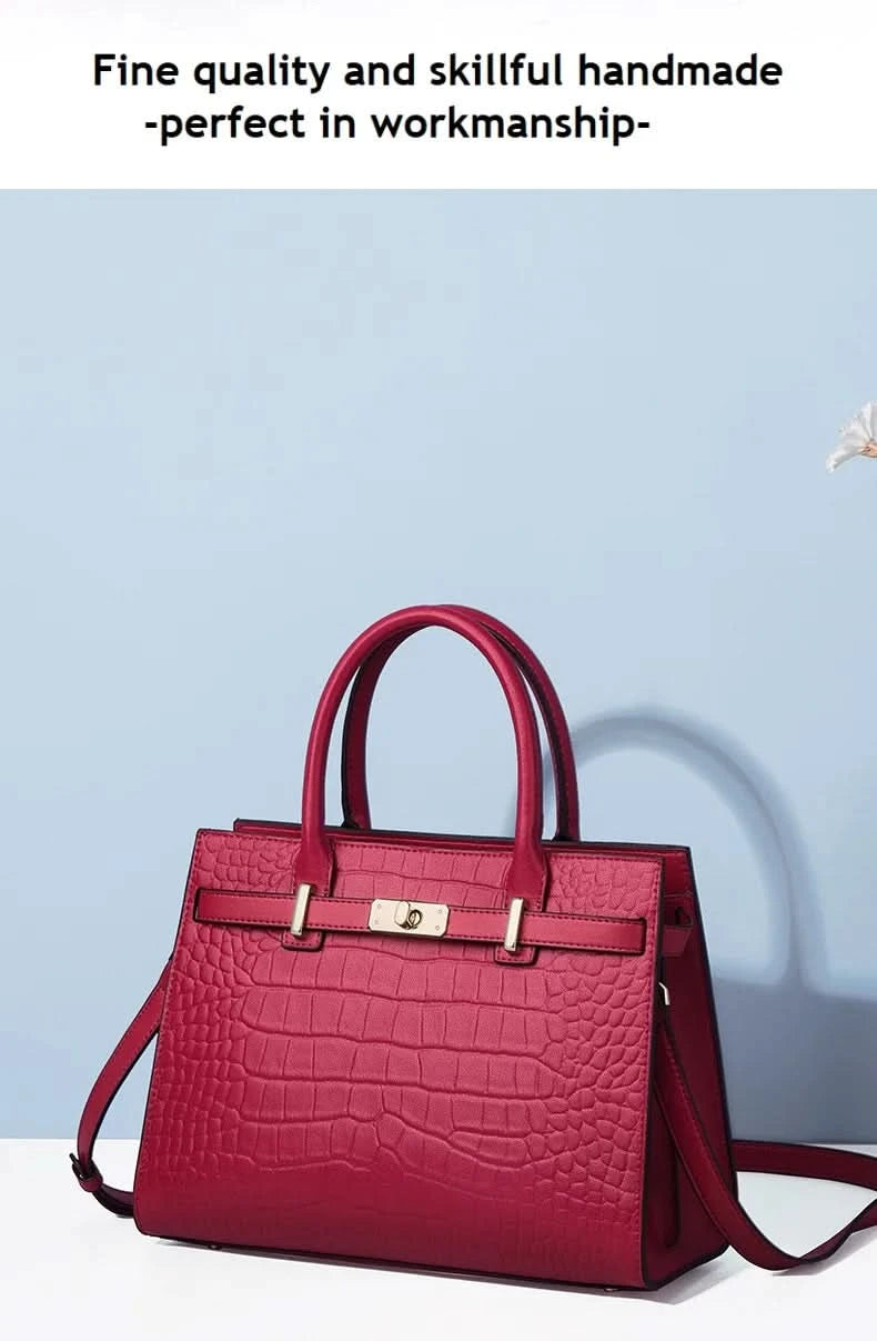 Genuine Cowhide Leather Tote Handbag - Structured Business Shoulder Bag