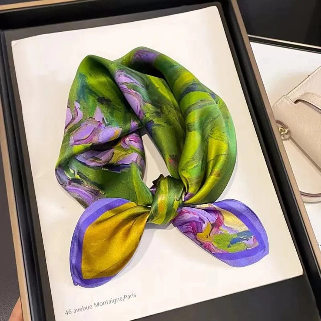 100% Real Silk Square Scarf (53cm) — Luxury Printed Silk Accessory, Lightweight Multi‑Style Fashion Wrap