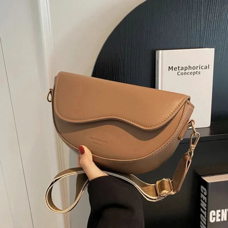 Vintage Saddle PU Leather Shoulder Bag - Solid-Color Minimalist Crossbody