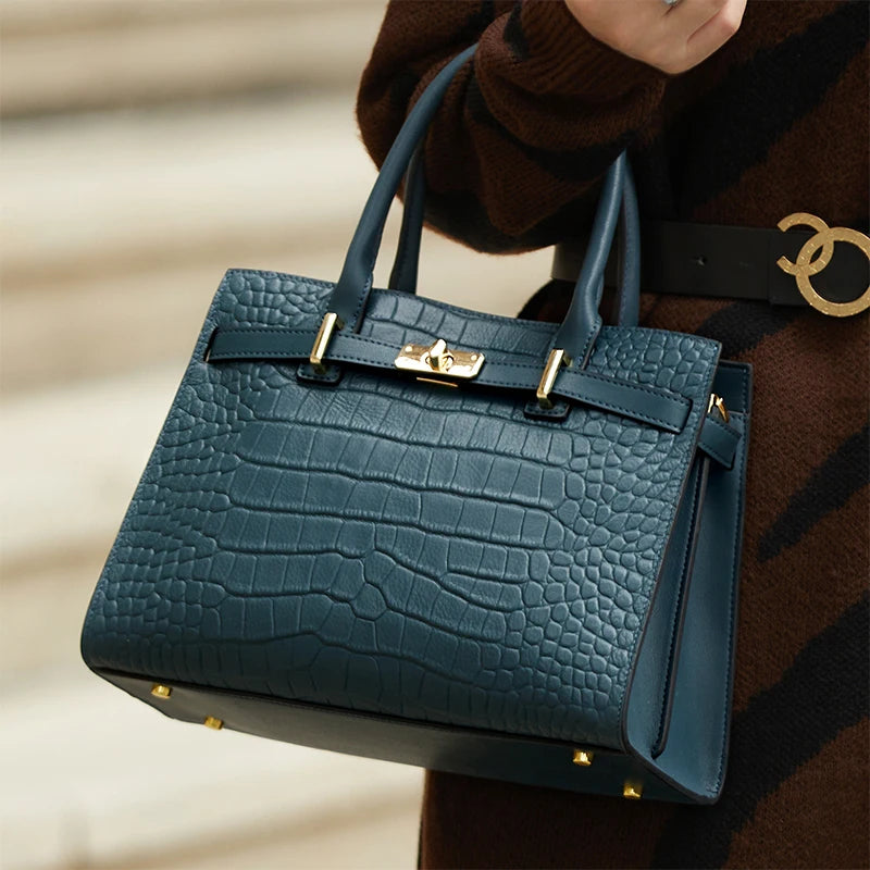 Genuine Leather Tote Handbag | Soft Cowhide Business Shoulder Bag for Women