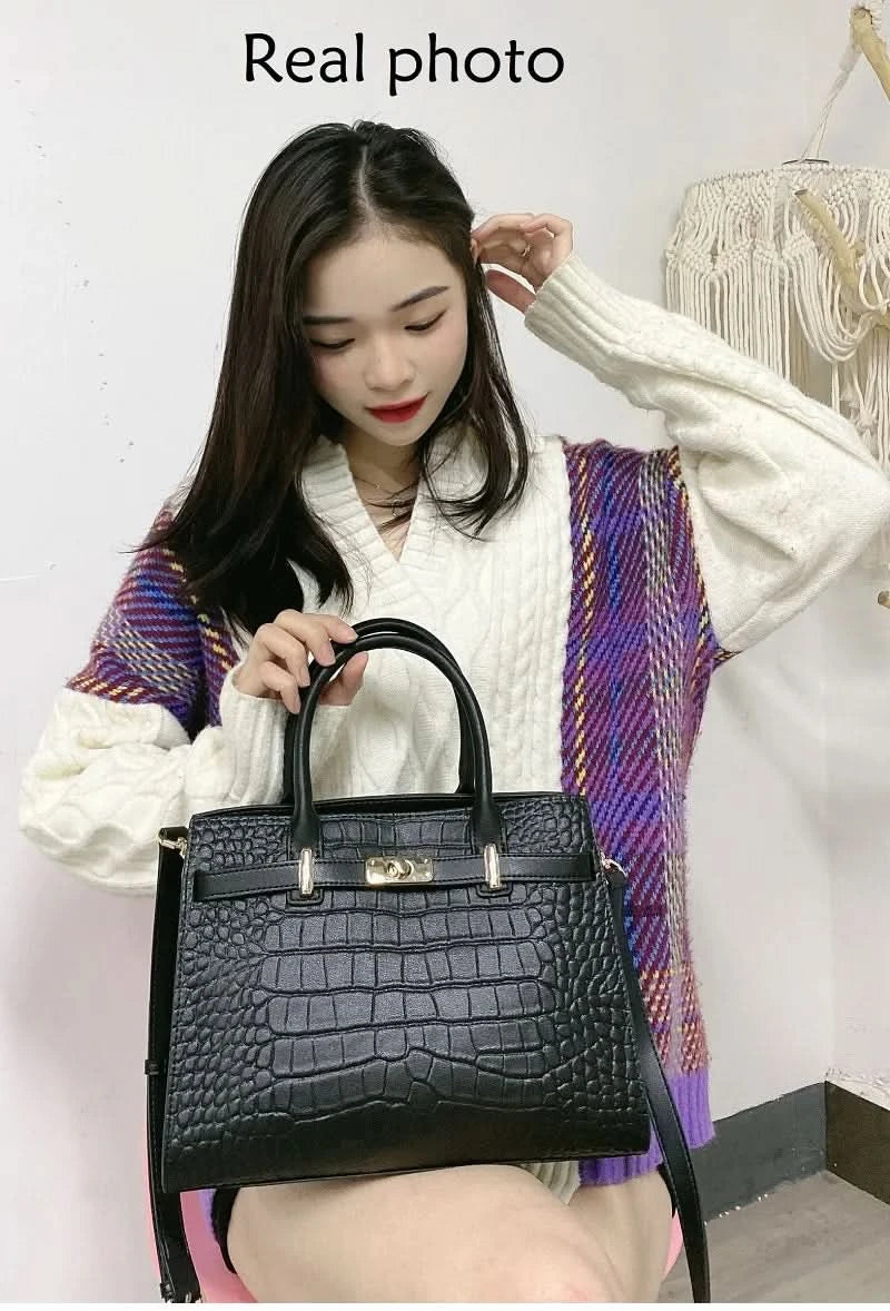 Genuine Cowhide Leather Tote Handbag - Structured Business Shoulder Bag