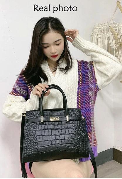 Genuine Cowhide Leather Tote Handbag - Structured Business Shoulder Bag