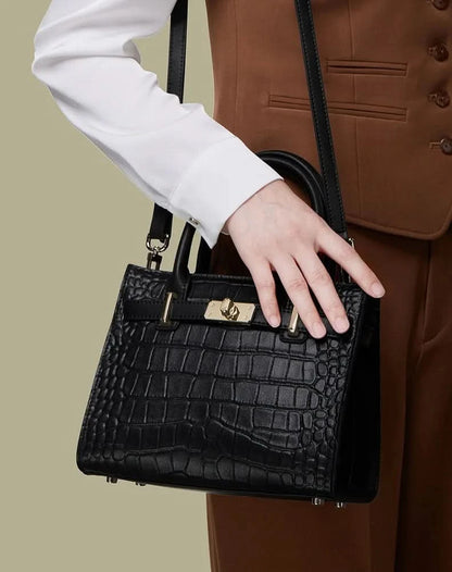 Genuine Cowhide Leather Tote Handbag - Structured Business Shoulder Bag