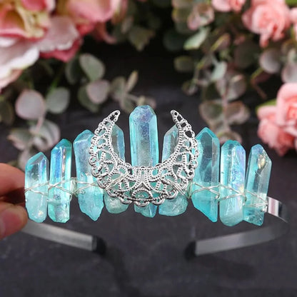 Wire-Wrapped Moon Crystal Crown - Natural Quartz Tiara, Handmade Hair Accessory