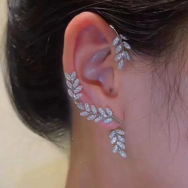 Leaf ear cuff styled in ear stack